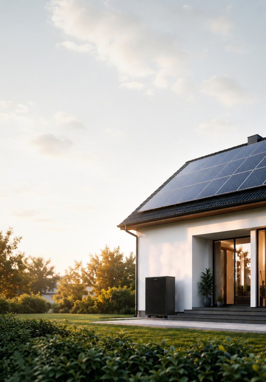 Haus mit Wärmepumpe und Solaranlage