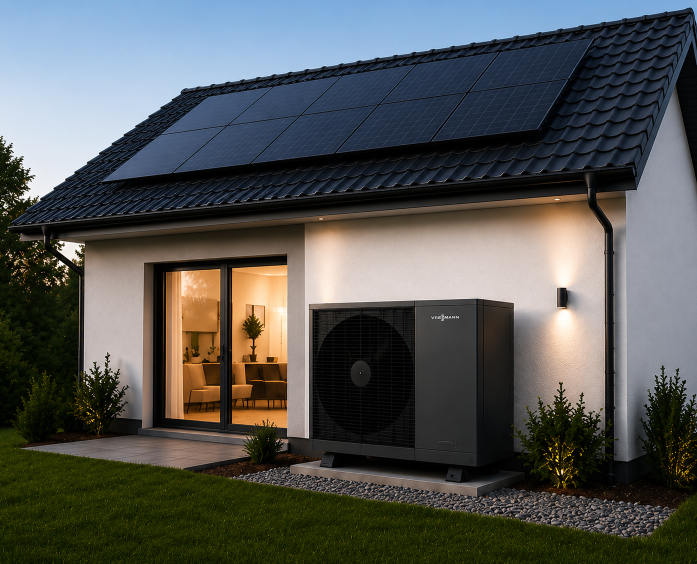 Haus mit Wärmepumpe und Solaranlage